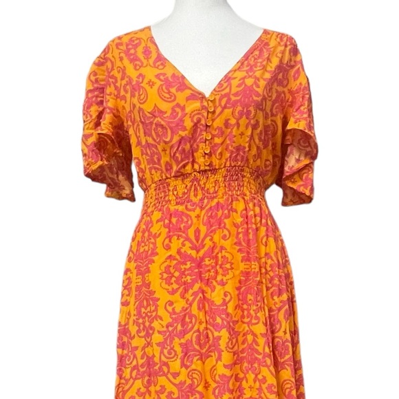 Tropical Sz Small. Lightweight high-low Dress. Elastic Waist. Vibrant Colors. - Picture 4 of 16